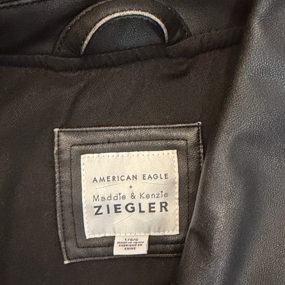 American Eagle, Black  Faux Leather Bomber Jacket, AEO Maddie & Kenzi Ziegler - Picture 3 of 6
